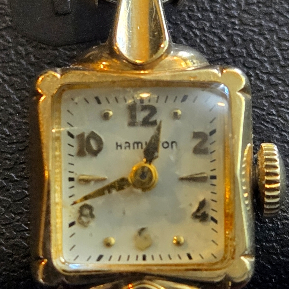 Vintage Hamilton Women's Gold Watch with Black Accents